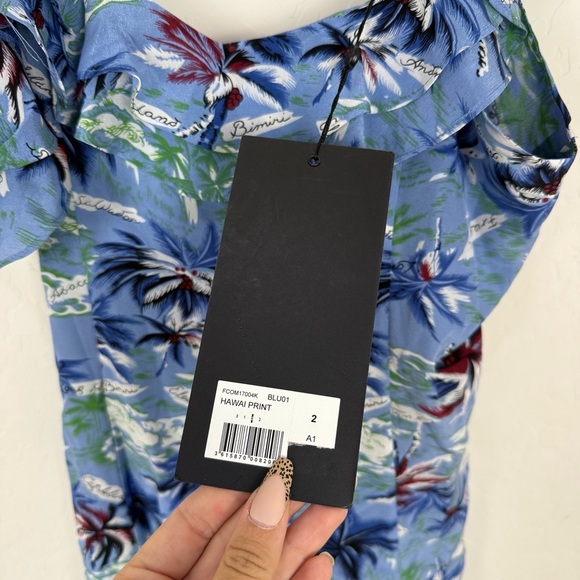 The Kooples Blue Printed Sleeveless One-Shoulder Romper - Picture 12 of 15